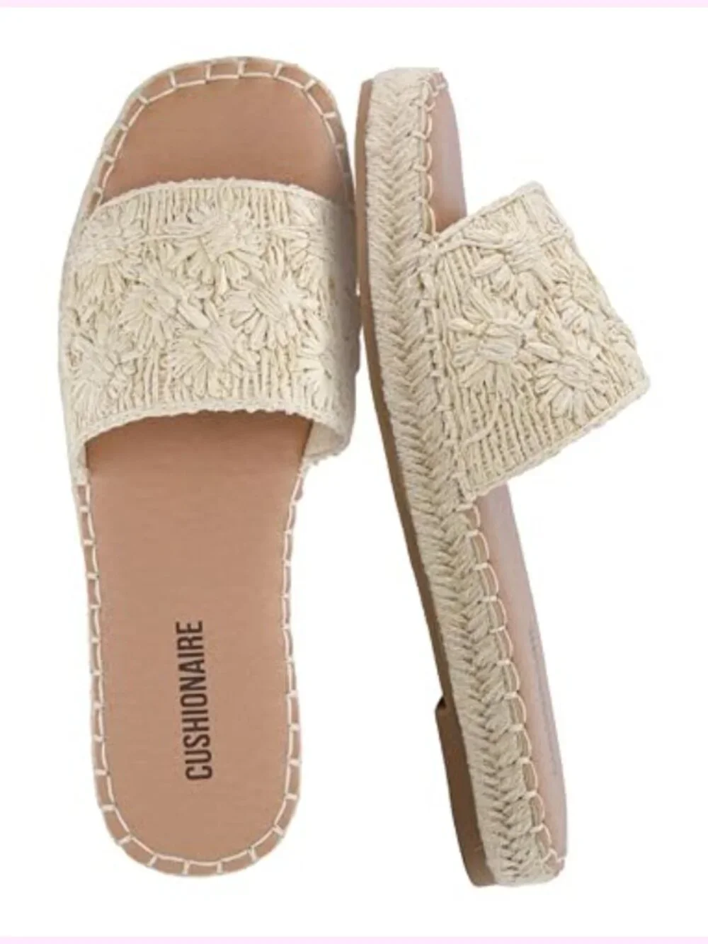 Woven Raffia Slide Sandals with Jute Sole, Memory Foam Insole